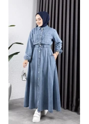 HARMAN BUTİK Women's Belden Elastic Pocket Detailed Denim Dress