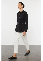  Collection Black Belt Detailed Oversize Wide Fit Woven Shirt Twoaw25Go00025