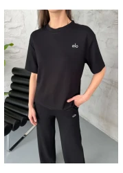 Elif Özbey Butik Black Print Detailed Short Sleeve Suit