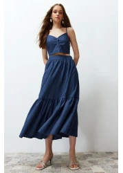  Collection Indigo Cotton Maxi Skirt - Flared Woven, TWOSS24ET00059