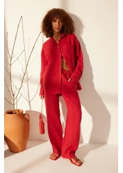  Collection Red 100% Linen Oversize Shirt TWOSS23GO00443