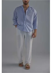 OUTFİT MAN قميص رجالي مخطط باللون الأزرق الفاتح