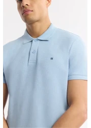 Avva Men's Blue Regular Fit 100% Cotton Quick Dry Non Curling Polo Neck T-Shirt B001032