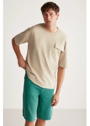 GRIMELANGE Artur Men's Thick Special Textured Fabric Beige T-shirt with Pockets