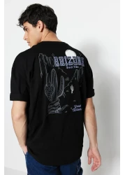  Collection Black Oversize/Wide Fit Tropical Arizona City Printed 100% Cotton T-Shirt Tmnss23Ts00164
