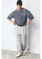  Collection Anthracite Color Oversize Printed Cotton T-Shirt - TMNSS24TS00043