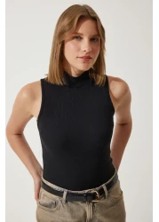 Happiness İstanbul Women's Black and White Turtleneck Sleeveless 2-Pack Knitted Blouse GT00012