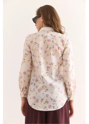 Olalook Women's White Lilac Floral Scallop Shirt Gml-19001327