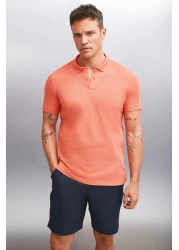 GRIMELANGE تيشيرت رجالي من MARTEN برقبة بولو ونمط زهرة الرمان بقصة عادية - 100% قطن، كم قصير