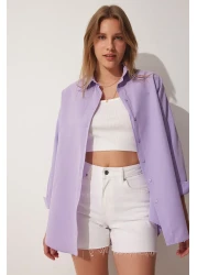 Happiness İstanbul Women's Light Lilac Oversize Long Basic Shirt DD00842