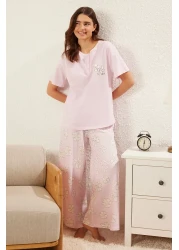  Collection Lilac Floral 100% Cotton Knitted Pajamas Set - Button, Thmss25Pt00179