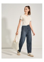 Take Two By Styli Double Patch Pocket Detail Mom Jeans