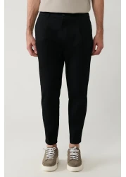 Avva بنطال رجالي أسود مريح من مزيج القطن بخصر كلاسيكي A41y3037