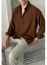 HYMAN قميص كتان رجالي كبير الحجم بمظهر كتان