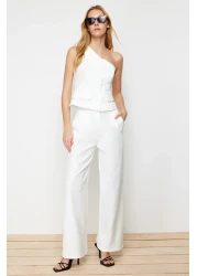  Collection High Waist Wide Leg Ecru Fabric Trousers - Twoaw22Pl0066