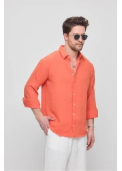 GEİO قميص كتان بقصة كبيرة الحجم للرجال