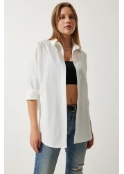 Happiness İstanbul Women's Ecru Oversize Long Basic Shirt DD00842