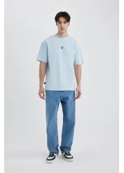 Defacto تي شيرت Vikings مريح - أكمام قصيرة ورقبة دائرية وربطة خلفية