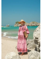 LOCCO Women's Wooden Patterned Dress Fuchsia