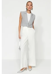  Collection Ecru High Waist Wide Leg Wide Leg Woven Trousers TWOAW24PL00332