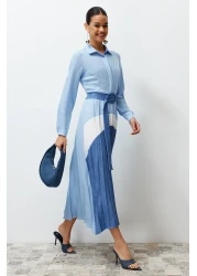  Modest فستان قميص منسوج باللون الأزرق TCTSS24EB00119