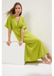  Collection Oil Green V-Neck Maxi Dress - A-Line with Bodice Detail Twoss24El00620