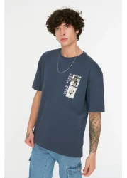  Collection Art Printed Navy Oversize Cotton T-Shirt - Short Sleeve Tmnss21Ts3559
