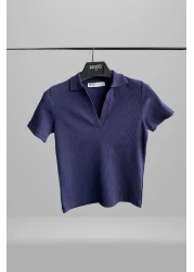 Mood Lab تي شيرت نسائي قصير الأكمام بياقة بولو مكون من قطعتين