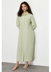  Modest فستان قميص منسوج بأزرار كاكي فاتح TCTSS24EB00137