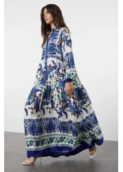  Modest Viscose Woven - Blue Floral Patterned Dress TCTSS24EB00221