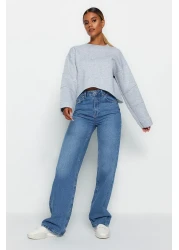  Collection بنطلون جينز أزرق عالي الخصر وواسع الساق TWOAW24JE00074