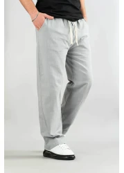 bombe Men's Gray Linen Trousers Elastic Waist Cotton Casual Pants