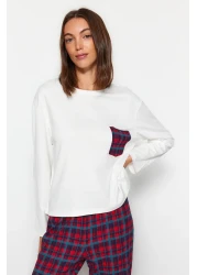  Collection طقم بيجامة منقوشة باللون الأبيض 100% من القطن - تفاصيل الجيب، THMAW24PT00228