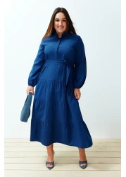  Modest فستان منسوج بحزام وطية صدر السترة وأزرار من Saks TCTSS21EL3343