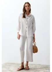  Collection Linen Woven Shirt and Trousers Set - Ecru Twoss24Au00065