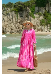 LOCCO Women's Figure Patterned Dress Fuchsia