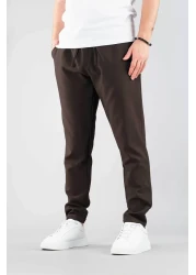 bombe Men's Brown Casual Boyfriend Drawstring Cotton Jogger Pants with Elastic Waist