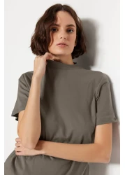  Collection Oil Green-Grey 2 Pack 100% Cotton Basic Stand Collar Knitted T-Shirt TWOSS20TS1500