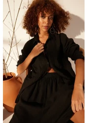  Collection قميص أسود 100% كتان كبير الحجم TWOSS23GO00443