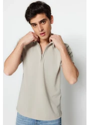  Collection تي شيرت بياقة بولو بسحاب عادي/عادي من Premium Stone TMNSS23PO00019