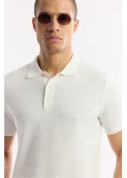 Avva تي شيرت رجالي منسوج بياقة بولو وقصة عادية من Ecru B005120