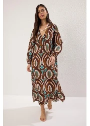  Collection Ethnic Print Maxi Woven 100% Cotton Balloon Sleeve Beach Dress Tbess25El00019