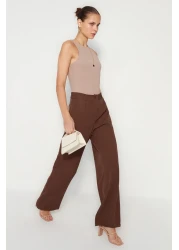  Collection High Waist Wide Leg Dark Brown Pleated Pants - Twoaw21Pl0076