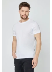 COMEOR تي شيرت رجالي أبيض أساسي من القطن بأكمام قصيرة ورقبة دائرية