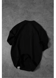 Slatra تيشيرت رجالي أسود كبير الحجم مطرز بياقة جيدة