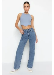  Collection Dark Blue Waist Detailed High Waist Wide Leg Jeans TWOSS21JE0385