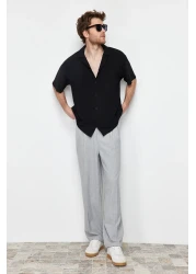  Collection قميص صيفي كبير الحجم من الكتان بأكمام قصيرة - أسود TMNSS24GO00019