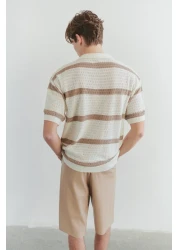  Collection إصدار محدود إكرو تي شيرت بولو عادي مخطط بياقة بولو TMNSS24PO00004