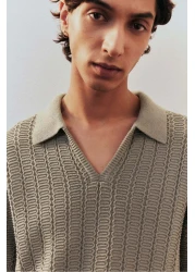 H&M Regular Fit Textured-knit Polo Shirt