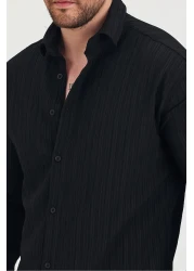 COOL TARZ Men's Slim Fit Slim Fit Long Sleeve Shirt with Self-Stripe Detail